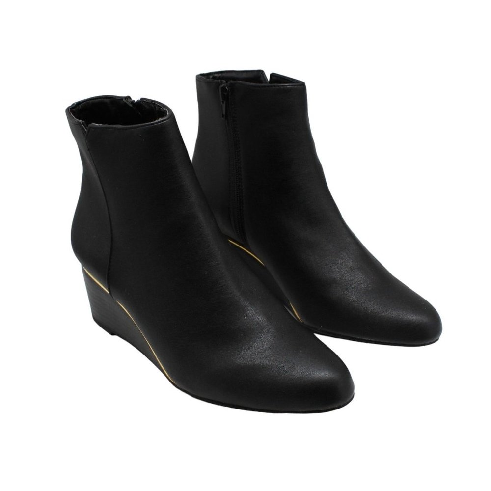 Alfani Black Wedge Ankle Boots with Subtle Gold Trim